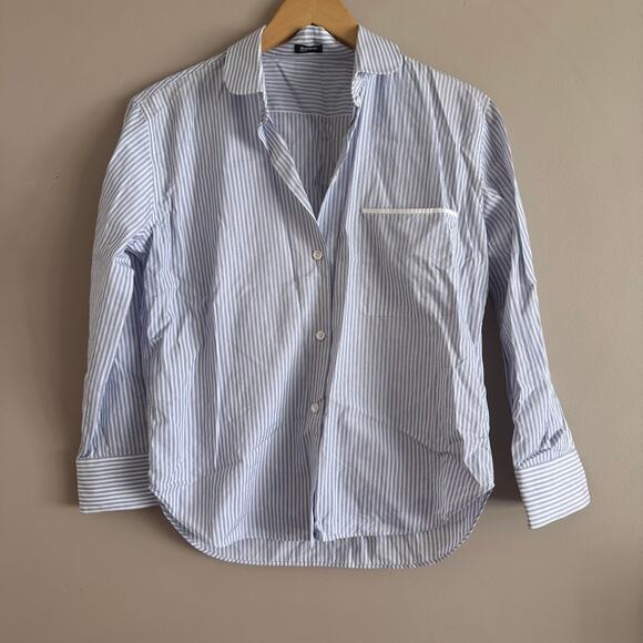 Jil Sander Navy Blue and White Stripe Button Front Shirt 36 US 6 Made in Italy - Picture 1 of 7
